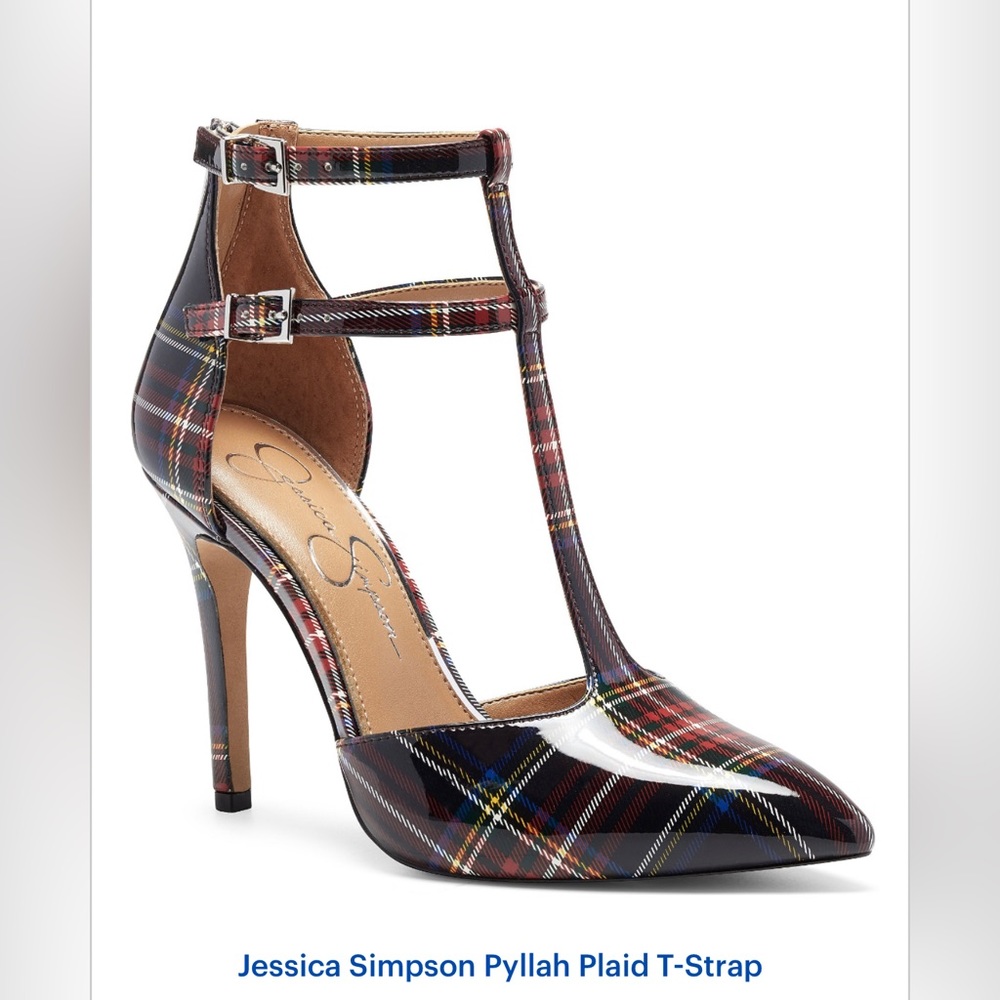 Jessica Simpson Pyllah Plaid T-Strap Heels Size 8.5